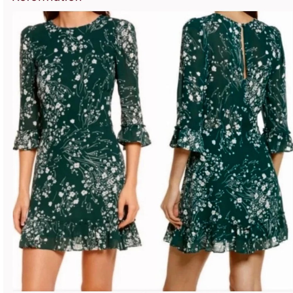 Reformation Green Floral Doutzin Mini Dress